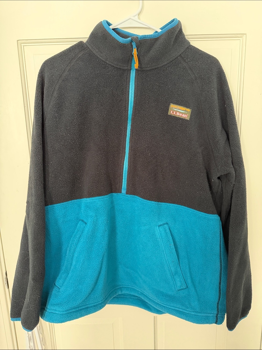 L.L. Bean Charcoal and Teal Half-Zip Fleece Pullover